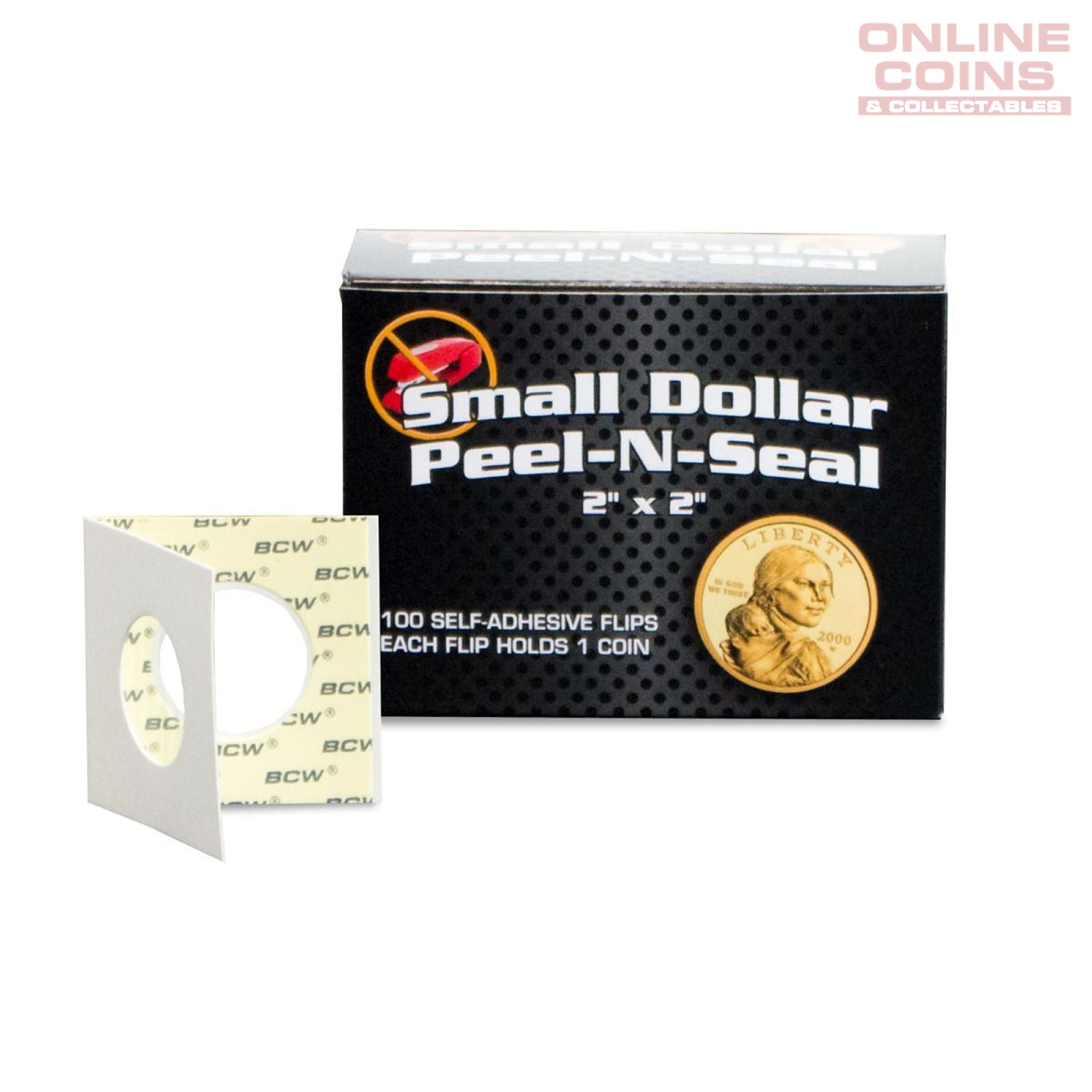 Peel-N-Seal Flips 2x2 - Adhesive - Small Dollar - 100 pack (Suitable for Australian $1, Half Penny, 10c and Shilling Coins)